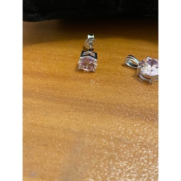 Sterling Silver Pink CZ Pendant Set Earrings and Pendant - Picture 5 of 7